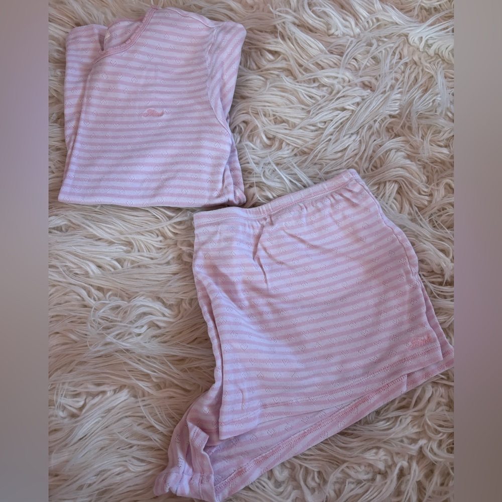 VS PINK Pink & White Striped Pajama Set Size Large